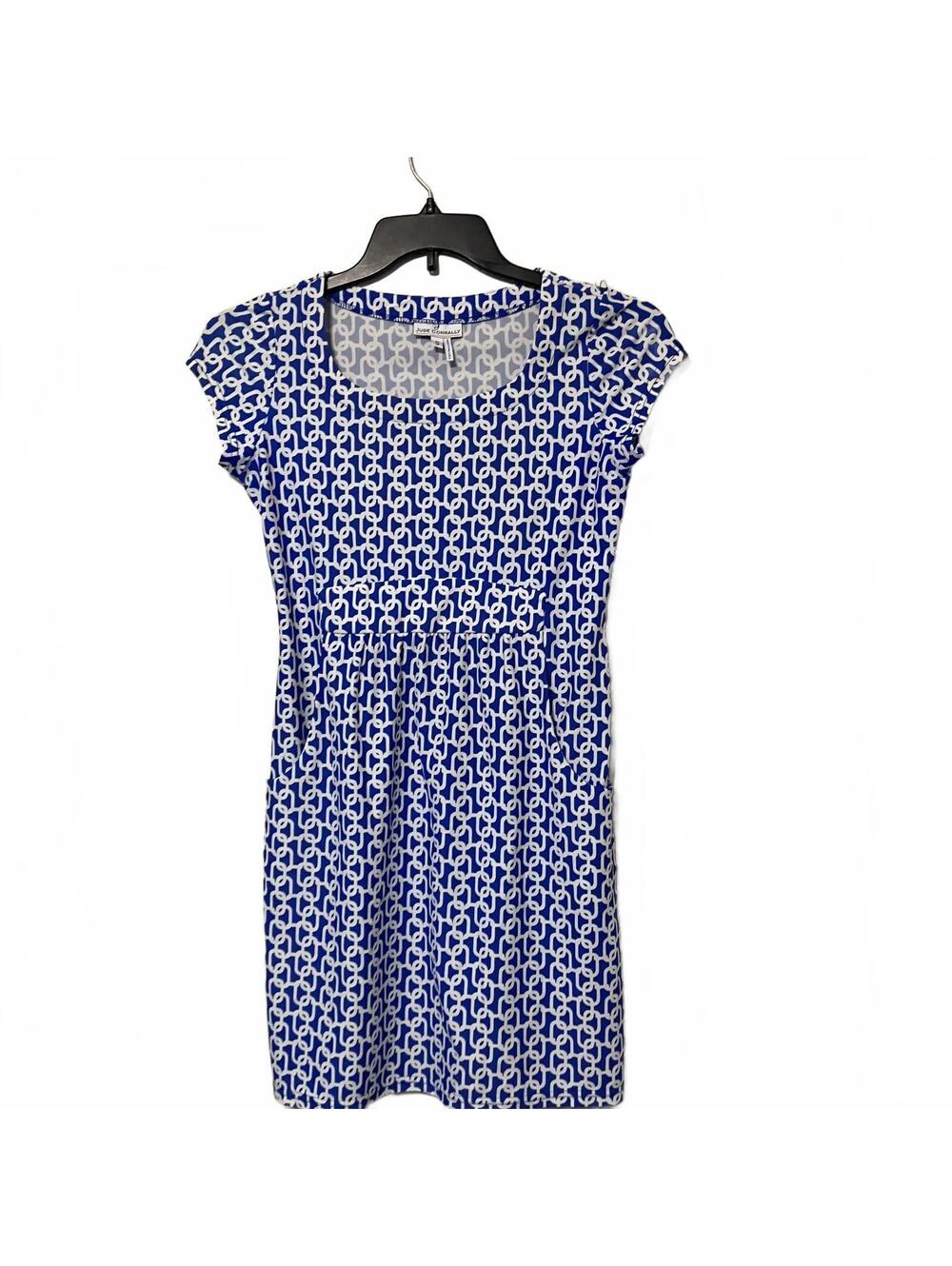 Jude Connally Coastal Preppy Artsy Blue White Patterned Cap Sleeve Dress Small